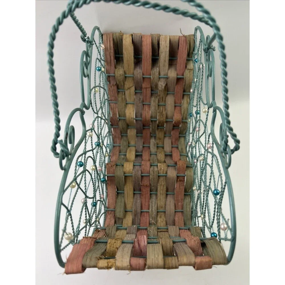 Butterfly Wire & Beaded Basket W/Handles See Pictures on Condition